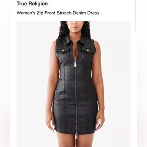 True Religion Jet Black Coated Denim Zip Front Dress NWT size Large